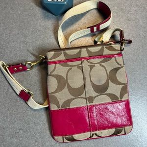 Coach Fuchsia beige brown canvas/leather Crossbody bag